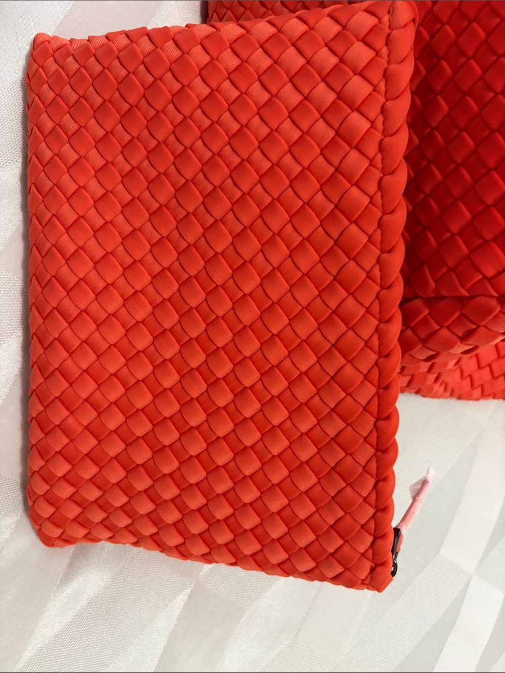 Orange Woven Tote Bag with Matching Pouch - Picture 2 of 9